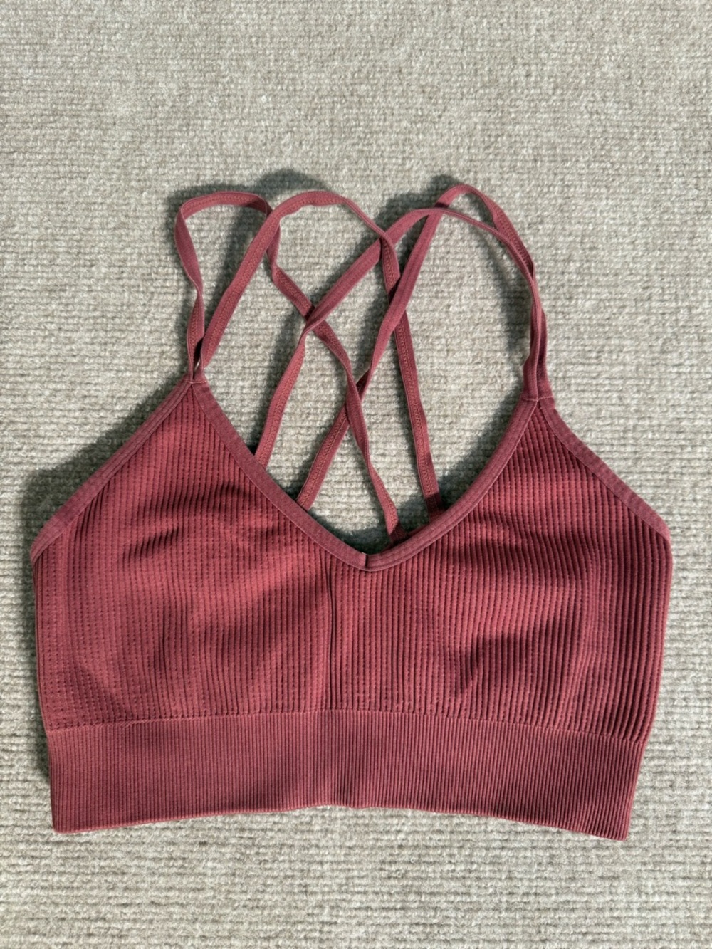 Aerie Rose Seamless Ribbed V-neck Strappy Cozy Loungewear Bralette - Size Small